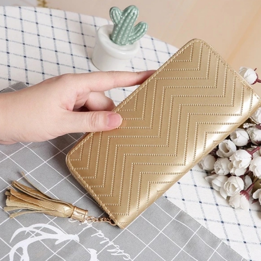 💥5/$30 - Metallic Warm Gold Wallet with Tassel - NEW WITHOUT TAGS